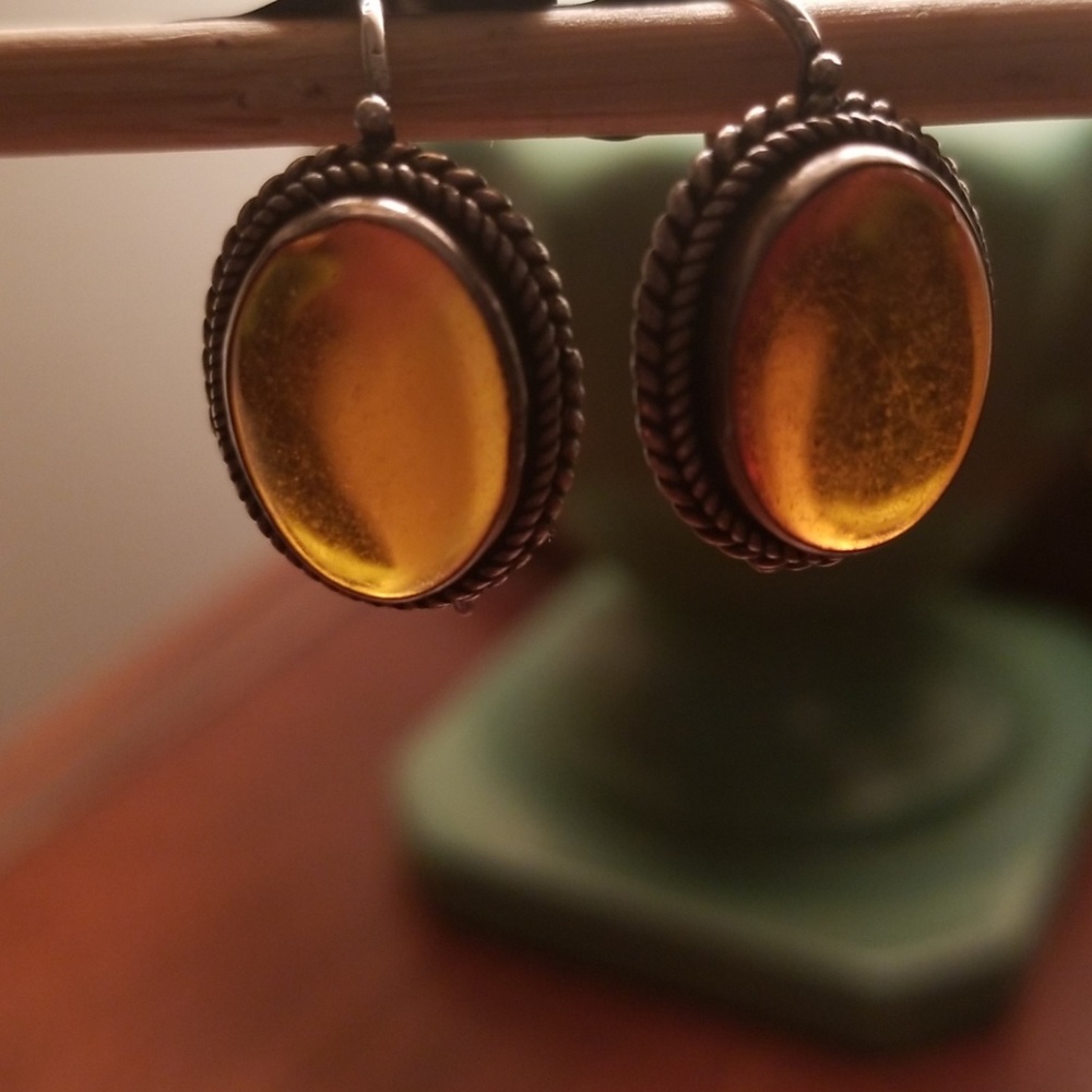 Amber and Sterling Silver Earrings